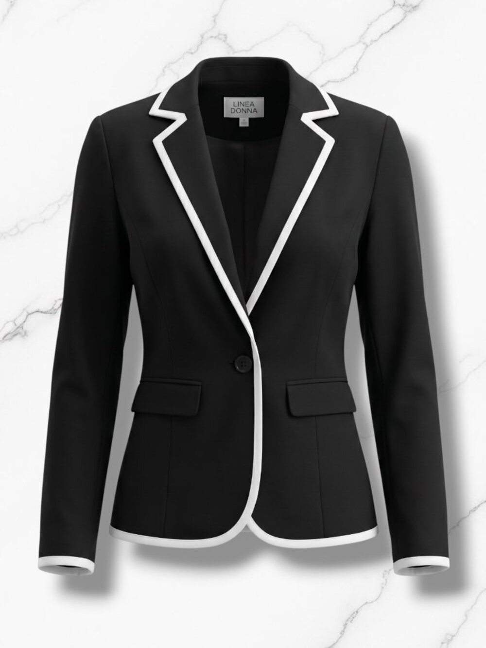 Linea‎ Donna Black Linen Blend Contrast Stitch Structured Blazer S